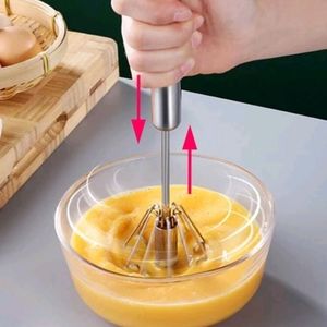 1pc Semi-automatic Rotary Egg Beater, Stainless Steel Egg Whisk, Kitchen Tools